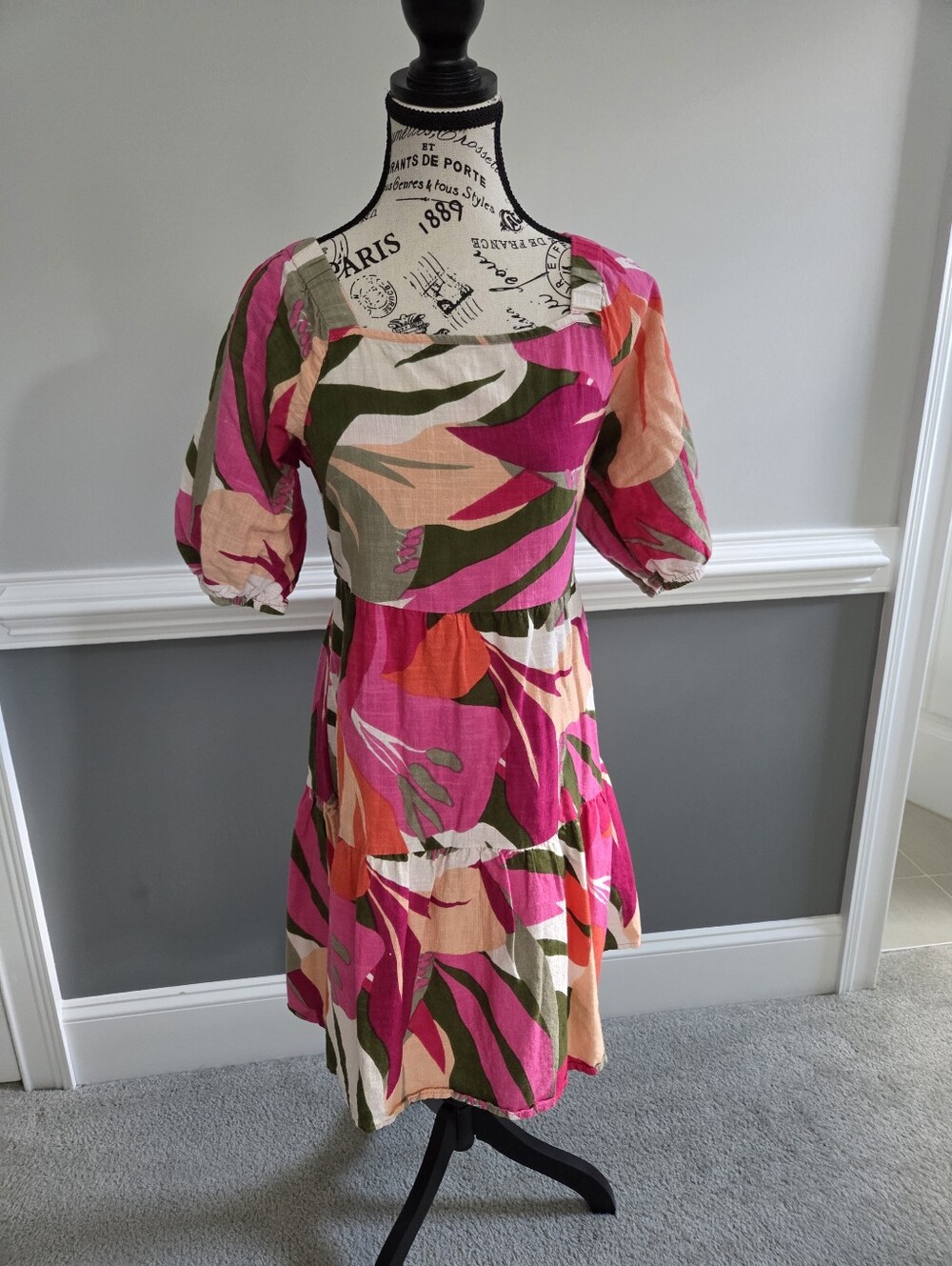 Mlle Gabrielle Cotton Print Tiered Short Dress